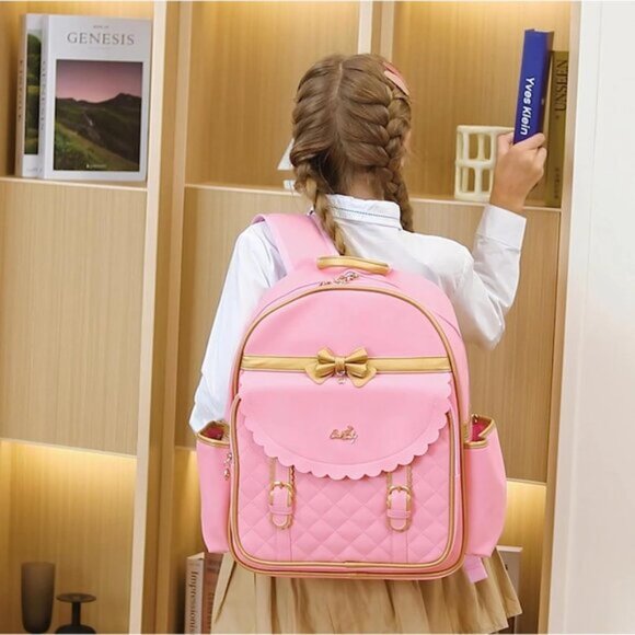 New 2 Pcs Princess Waterproof PU Leather Pink Backpack Tote bag for Girls